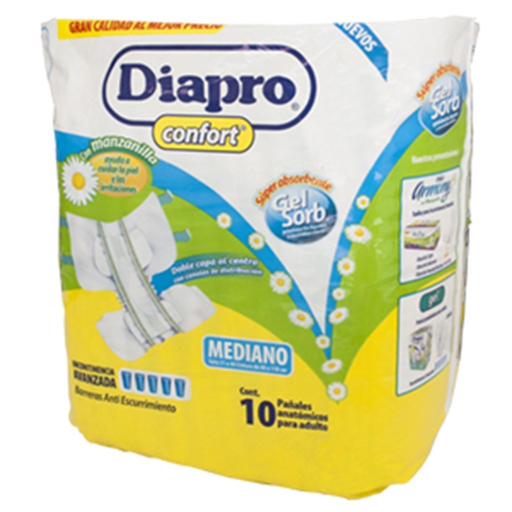 PAÑAL DIAPRO BASICO PARA ADULTO MEDIANO 10 PIEZAS