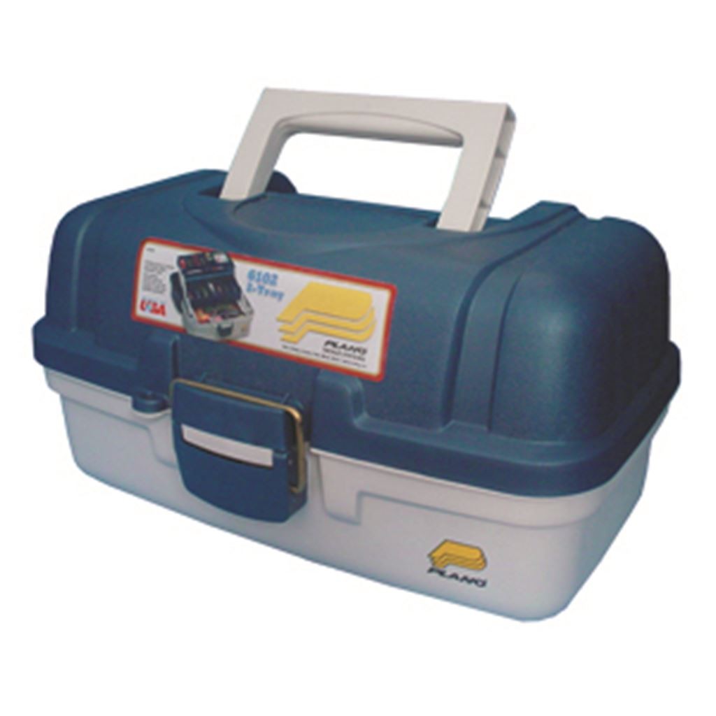 Caja de Pesca con 2 Charolas 35.5x21x18.4 cm. Azul Metálico con Blanco