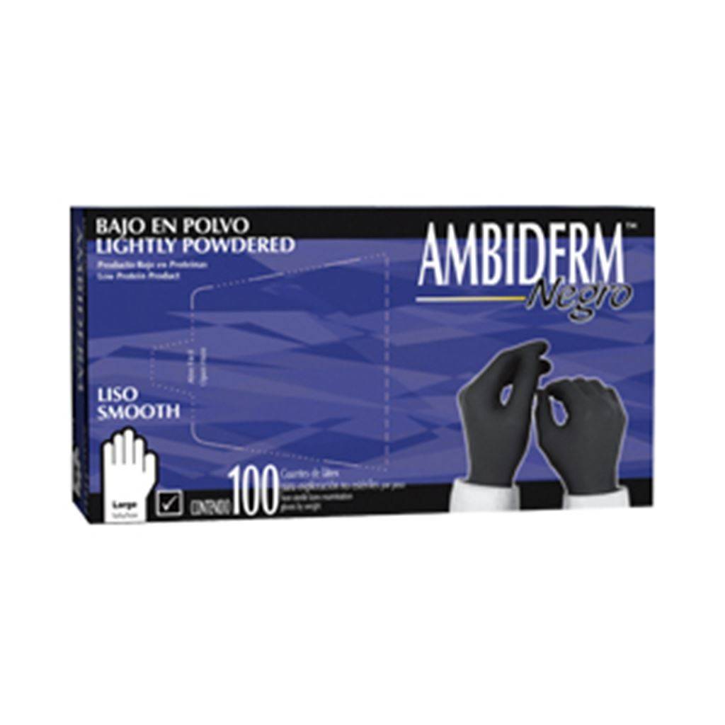 GUANTE DE LATEX AMBIDERM NO ESTERIL PARA EXPLORACION TALLA GRANDE COLOR NEGRO