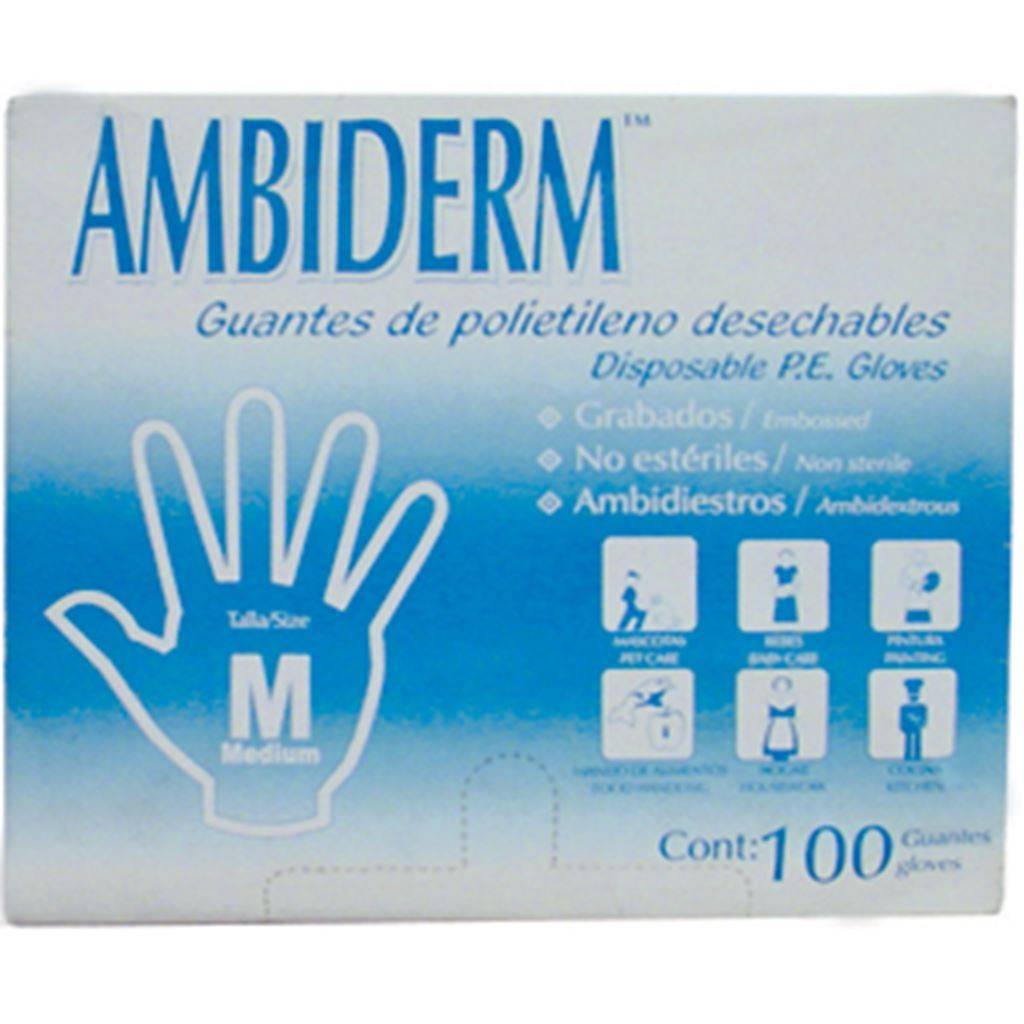 GUANTE AMBIDERM POLIETILENO NO ESTERIL MEDIANO CAJA C/100 PZ